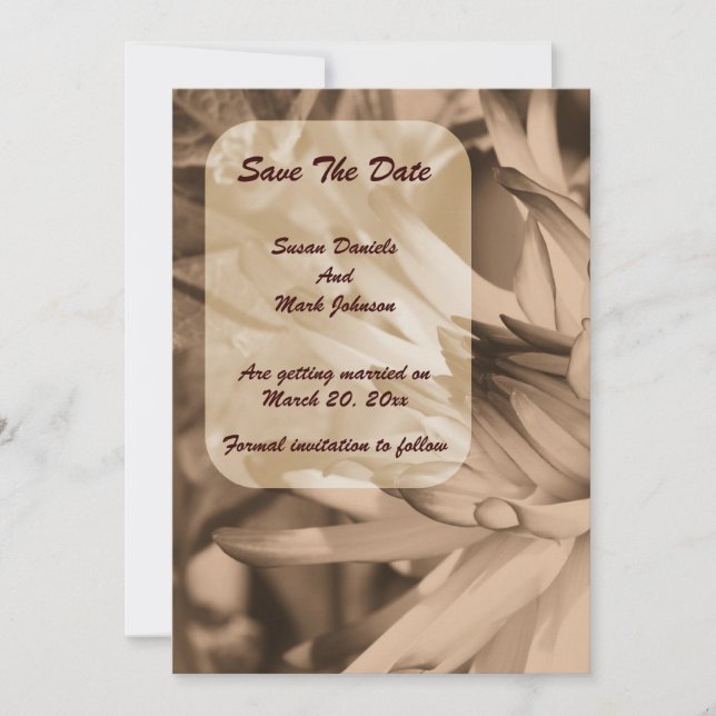 Vintag Sepia Dahlia Blume Wedding Save The Date (Vorderseite)