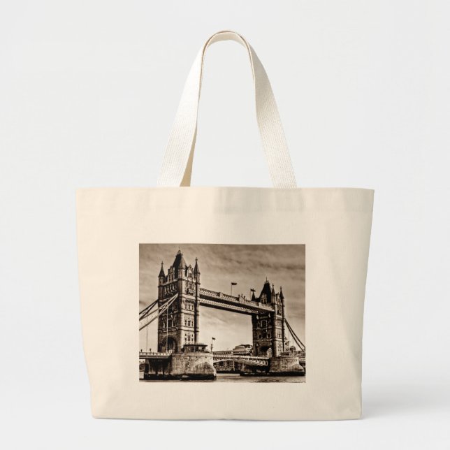 Vintag Sepia London Tower Bridge Jumbo Stoffbeutel (Vorne)