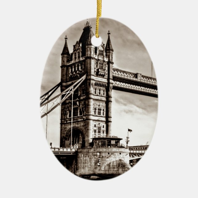 Vintag Sepia London Tower Bridge Keramikornament (Vorne)