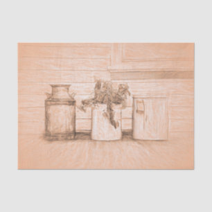 Vintag Sepia Rustic Sketch Art Country Jugs Seidenpapier