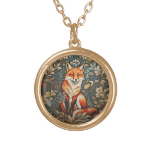 Vintag Sitting Fox William Morris Inspirierte Blum Vergoldete Kette