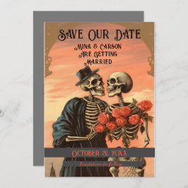 Vintag Skeleton Couple Goth Halloween Save The Date