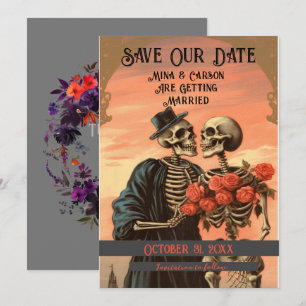Vintag Skeleton Couple Goth Halloween Save The Date