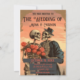Vintag Skeleton Couple Goth Hochzeit Einladung