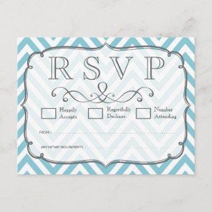 Vintag Sky Blue White Zickzack Wedding RSVP Karten