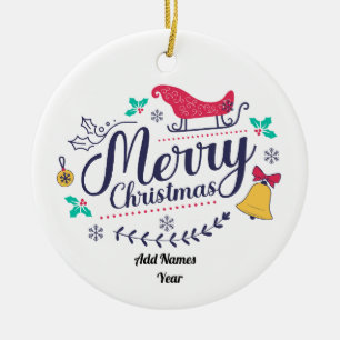 Vintag Sleigh & Bell PERSONALIZE Familiennamen hin Keramik Ornament