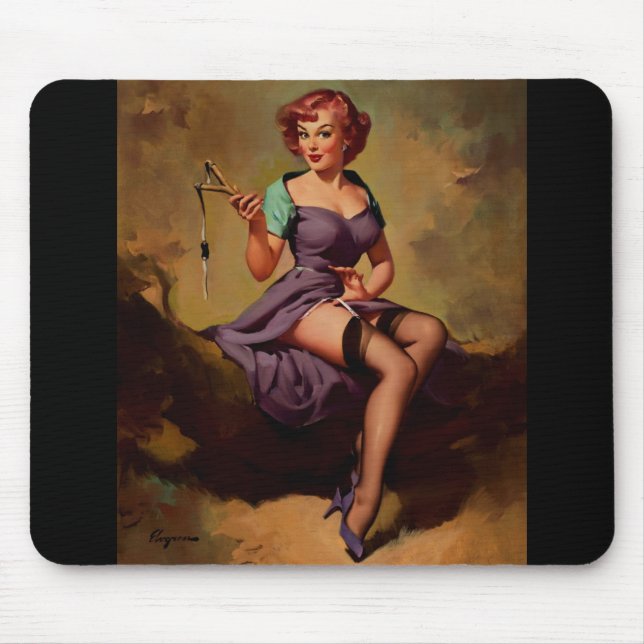 Vintag Slingshot Button Up Girl Mousepad (Vorne)