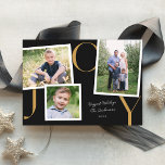Vintag Snapshot Modern JOLIday 3 Fotokarte Feiertagskarte<br><div class="desc">Diese moderne Urlaubsfotokarte bietet drei Fotos in verschiedenen Größen auf einem schicken, fast schwarzen Hintergrund mit "JOY" in Kamelbeige, sorgfältig arrangiert, und Platz für Ihre Familiengrüße/Unterschrift. Dieses Design bietet ein horizontales Foto, ein quadratisches Foto und ein vertikales Foto. Auf der Rückseite befindet sich ein Kamelbeige-Weiß-Streifen-Muster. Sie können dieses Design noch...</div>