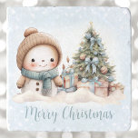 Vintag Snowman Blue Christmas Trivet Töpfeuntersetzer<br><div class="desc">Niedliches blaues Weihnachtstrivet mit einem bezaubernden Schneemann und Weihnachtsbaum in Blau mit Vintagen Farben. Personalisieren Sie den Text einfach oder verließ ihn leer. Kate Eden Art</div>