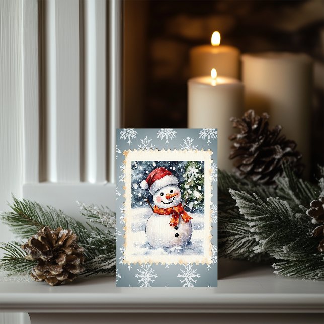Vintag Snowman Christmas Postage Briefmarke Karte (Von Creator hochgeladen)