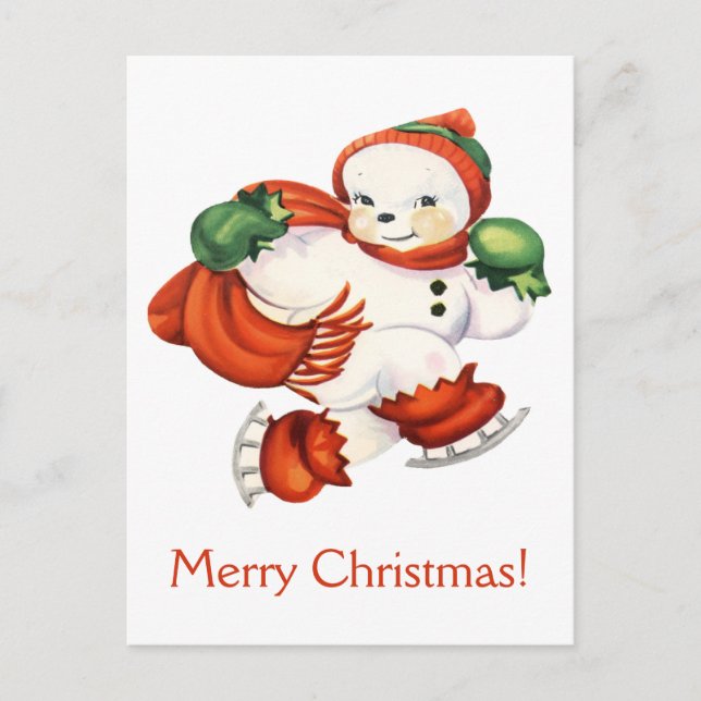 Vintag Snowman Christmas Postcard Feiertagspostkarte (Vorderseite)