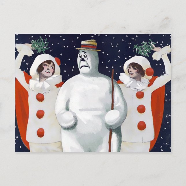 Vintag Snowman Christmas Postcard Postkarte (Vorderseite)
