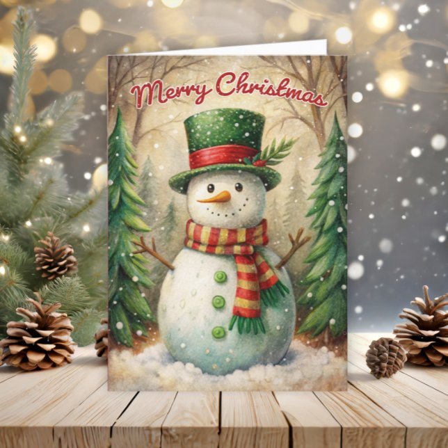 Vintag Snowman Frohe Weihnachten (Snowman folded Christmas greeting card)