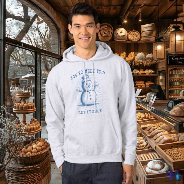 Vintag Snowman Hoodie - Retro Halftone Ice Blue (Von Creator hochgeladen)