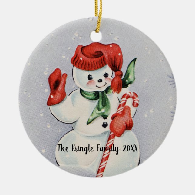 Vintag Snowman Keramik Ornament (Vorne)