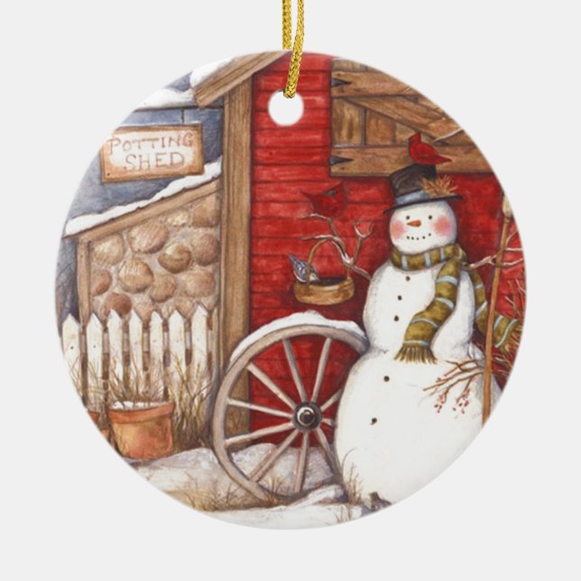 Vintag Snowman Keramikornament (Vorne)