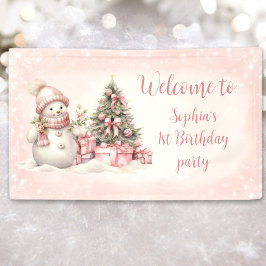 Vintag Snowman Pink Weihnachten 1. Geburtstag Bann Banner