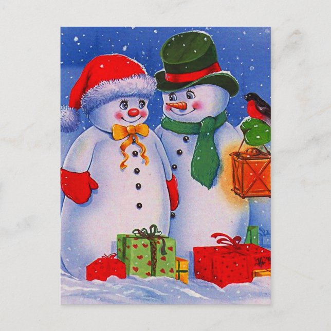 Vintag Snowman Postkarte (Vorderseite)