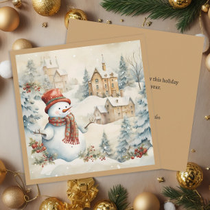 Vintag Snowman Snowy Village Weihnachtsfeiertag Feiertagskarte