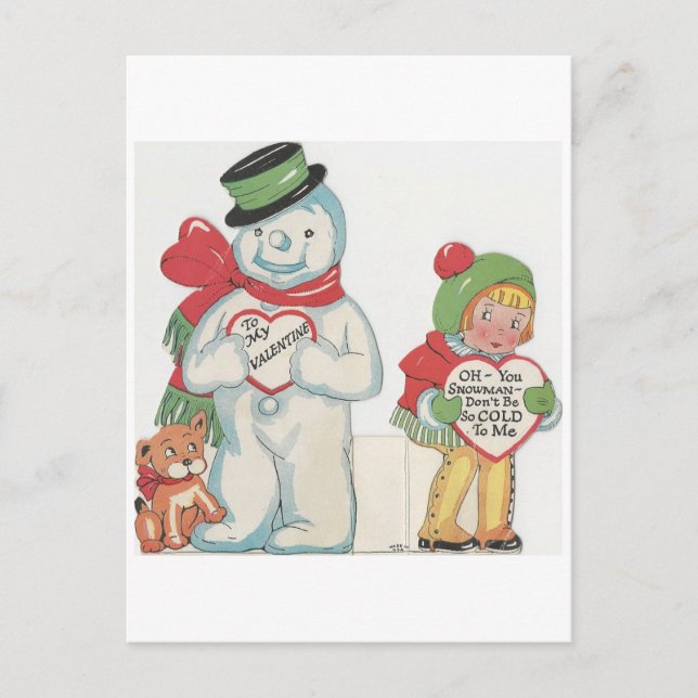 Vintag Snowman Valentine Feiertagspostkarte (Vorderseite)