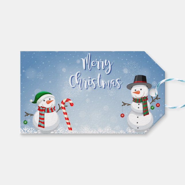 Vintag Snowman Weihnachten Geschenkanhänger (Vorderseite (Horizontal))