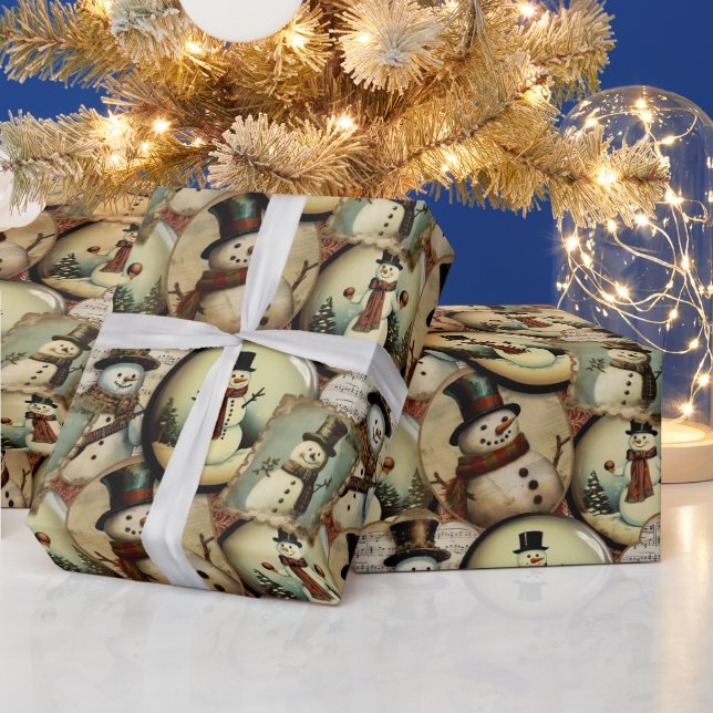 Vintag Snowmen Wonderland Collage Geschenkpapier (Feiertage)