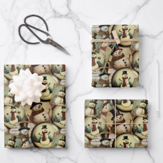 Vintag Snowmen Wonderland Collage Geschenkpapier Set