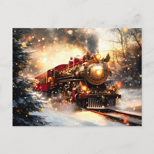 Vintag Snowy Night Weihnachtszug Express Ankündigungspostkarte (Vorderseite)