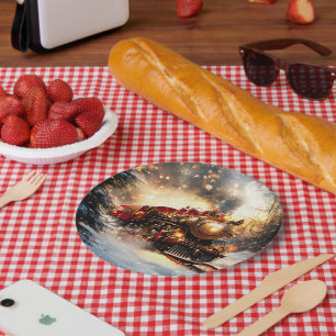 Vintag Snowy Night Weihnachtszug Express Pappteller