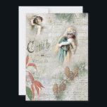 Vintag Snowy Winter Christmas Music Collage Feiertagskarte<br><div class="desc">Schöne Weihnachtssammlung mit Viktorianischen Schönheiten in Fell,  Winterkiefer und Poinsettia,  musikalischer Notation und Text und handgeschriebenem französischem Drehbuch auf einem gereizten,  hellgrauen Hintergrund.</div>