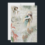 Vintag Snowy Winter Christmas Music Collage Feiertagskarte<br><div class="desc">Schöne Weihnachtssammlung mit Viktorianischen Schönheiten in Fell,  Winterkiefer und Poinsettia,  musikalischer Notation und Text und handgeschriebenem französischem Drehbuch auf einem gereizten,  hellgrauen Hintergrund.</div>