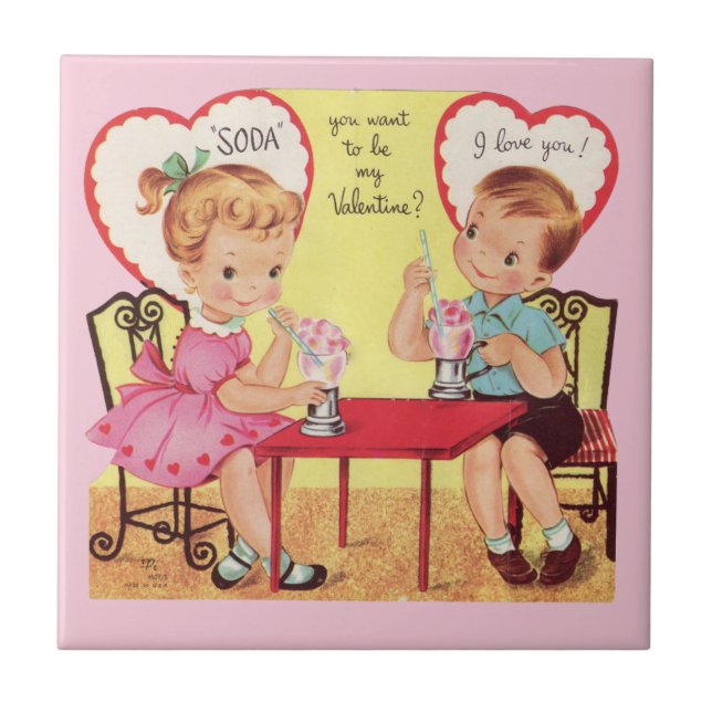 Vintag Soda Shop Valentine Sweethearts Fliese (Vorderseite)