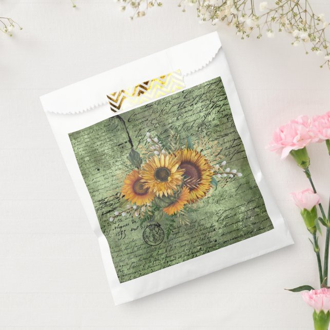 Vintag Sonnenblume Bouquet Green Ephemera Geschenktütchen (Versiegelt)