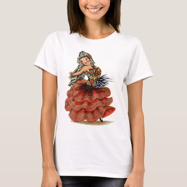 Vintag Spanische Flamenco Tänzerin T-Shirt (Vorderseite)