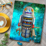 Vintag Spielzeugrobot Retro Turquoise Galaxie Nied<br><div class="desc">Ich Liebe niedlich, Retrofoten auf Vintagen, Kindheit Metall Spielzeug Windup Roboter. Hier ist einer meiner Favoriten, Set gegen einen türkisblauen Blasen-Galaxienhimmel. Versenden Sie eine gute Zeit, um an diesem coolen, niedlichen, lustigen, farbenfrohen Foto-Illustration, Puzzle Puzzle zu arbeiten. Ein tolles Geschenk für jemanden, der etwas Besonderes ist! Wählen Sie aus fünf...</div>