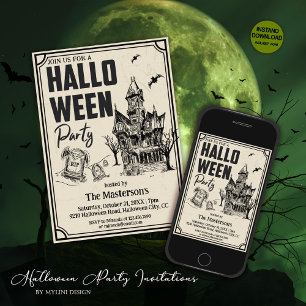 Vintag Spooky Graveyard Hounhouse Halloween Einladung