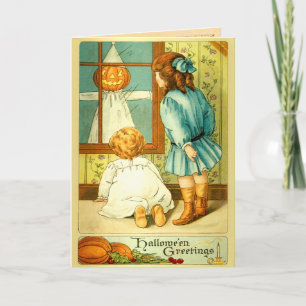 Vintag Spooky Kids Halloween Card Karte