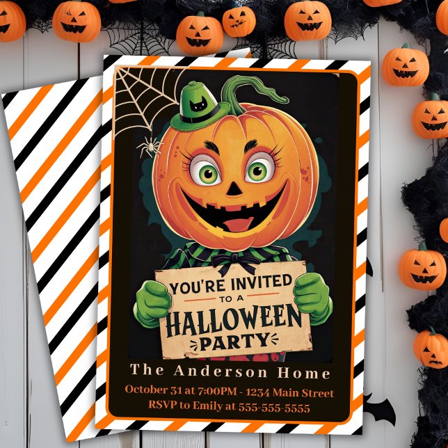 Vintag Spooky Pumpkin Man Halloween-Party Einladung (Vintage Spooky Pumpkin Man Halloween Party Invitation)