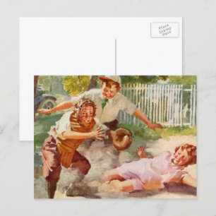 Vintag Sport, Kinder spielen Stickball Baseball Postkarte