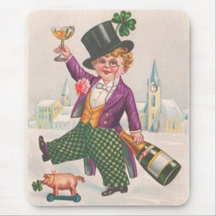 Vintag St Patricks Day Kleeblatt Champagne Mousepad