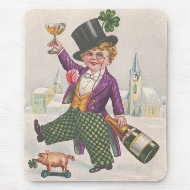 Vintag St Patricks Day Kleeblatt Champagne Mousepad (Vorne)