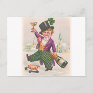 Vintag St Patricks Day Kleeblatt Champagne Postkarte