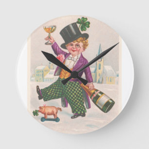 Vintag St Patricks Day Kleeblatt Champagne Runde Wanduhr