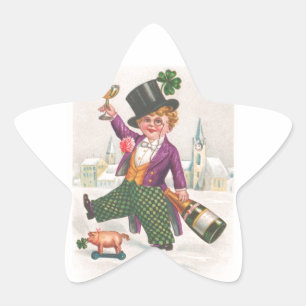 Vintag St Patricks Day Kleeblatt Champagne Stern-Aufkleber