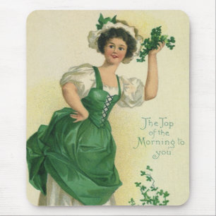 Vintag St. Patrick's Day Lass, Lucky Kleeblatts Mousepad