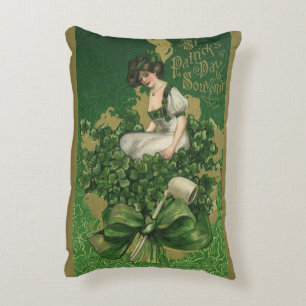 Vintag St. Patrick's Day Souvenir, Irish Lass Dekokissen