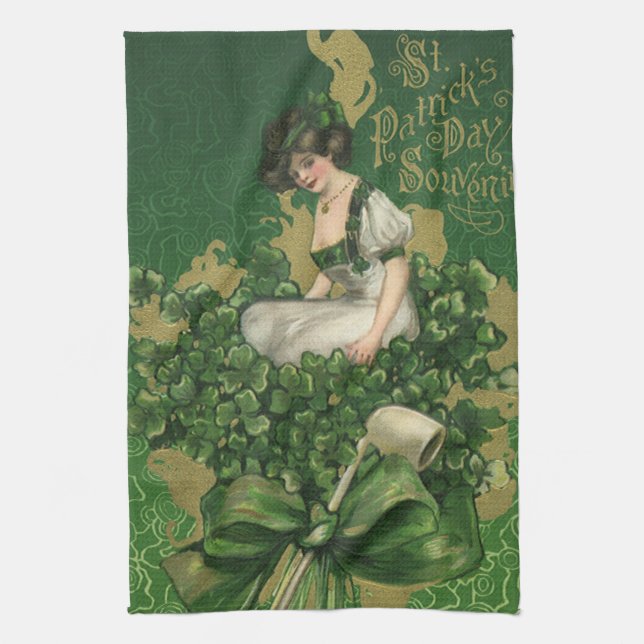 Vintag St. Patrick's Day Souvenir, Irish Lass Geschirrtuch (Vertikal)
