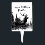 Vintag Stag Deer Happy Birthday Brother Torten Aufsätze<br><div class="desc">Vintages Stag Hirsch Schwarz-weißes Tier mit viel Glück zum Geburtstag für Ihren Bruder</div>