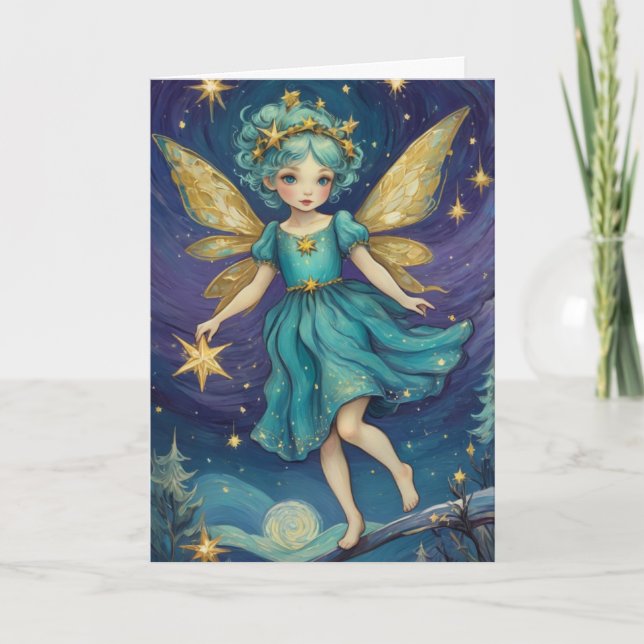Vintag Starry Night Christmas Fairy Personalisiert Karte (Vorderseite)