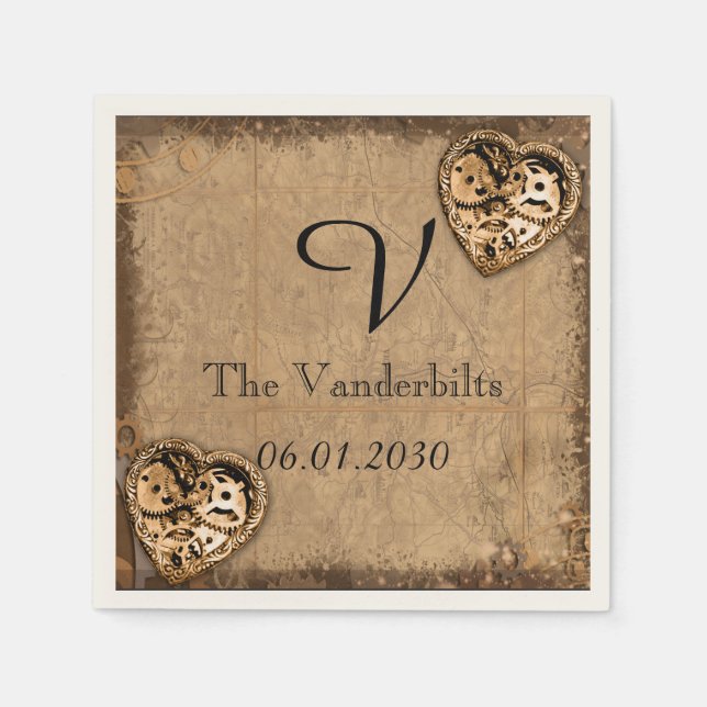 Vintag Steampunk Bride Monogram Wedding Napkin Serviette (Vorderseite)